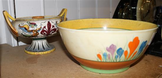 Clarice Cliff bowl & candlestick